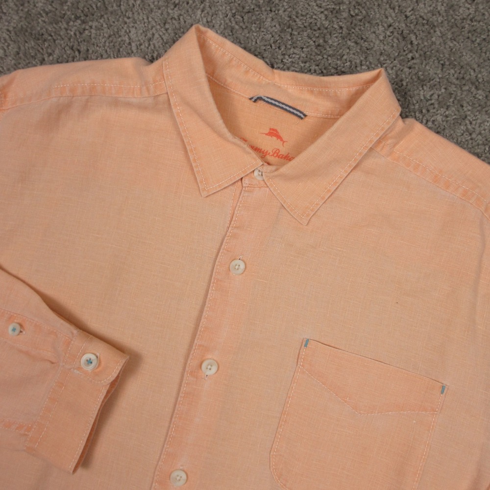 Tommy Bahama Shirt Mens XLX Orange Solid Relax Cotton Chambray Light Button Up